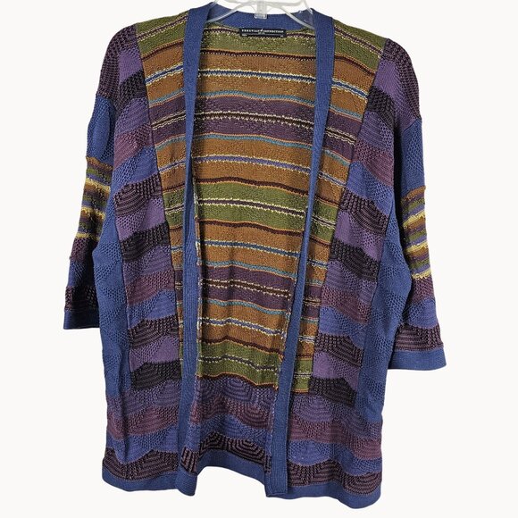 Luxury Cotton Womens XS Knit Boho Retro Style Granny Hippy Stripe Fall Cardigan - Picture 3 of 12